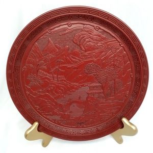 Vintage Chinese Cinnabar Lacquer Decorative 10" Plate